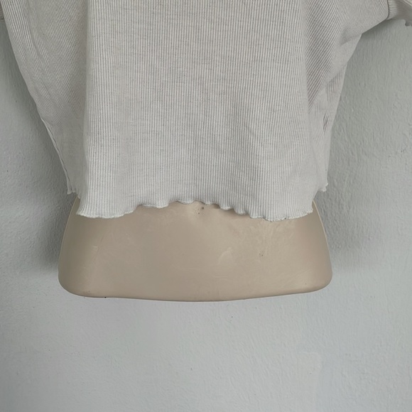 SHEIN white ribbed cropped length short sleeve cotton polo top size large - Picture 4 of 9